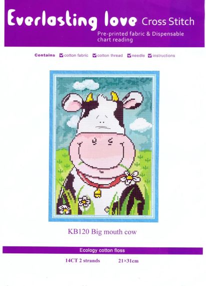 Набор для вышивания по нанесённой на канву схеме "Big mouth cow ".AIDA 14CT printed, 21*31 см | Зображення 1