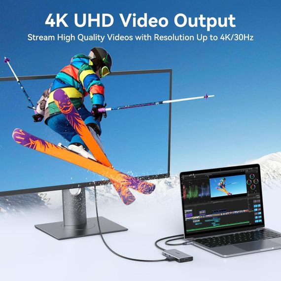 Хаб 8-в-1, многопортовый концентратор USB-C с HDMI 4K, VGA 1080p PD 100W 2xUSB-A кардридеры SD/TF док-станция | Зображення 2