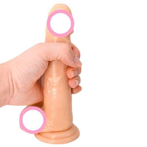 Реалістичний гнутий фаллос на присоску — 22x16x4.2 см — Тілесний