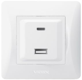 Розетка VIDEX BINERA USB-A + USB-C PD20W, швидка зарядка, 2 порти, біла  (VF-BNCHRUC20-W)