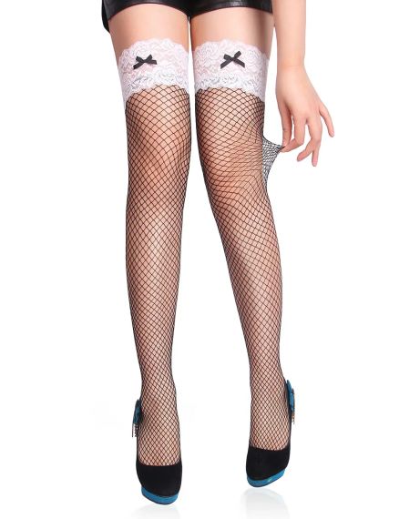 Панчохи чорні у сітку з білим ажурним верхом Star Night Sexy Stocking sexstyle | Зображення 2