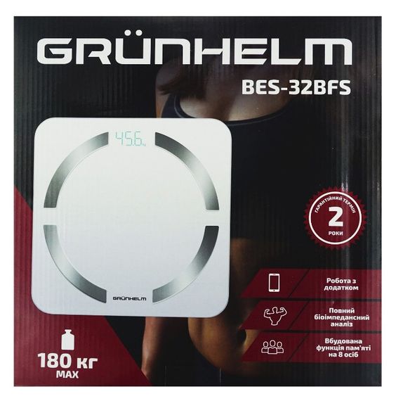Ваги для підлоги Grunhelm BES-30BFS домашні ваги для зважування Білі | Зображення 1