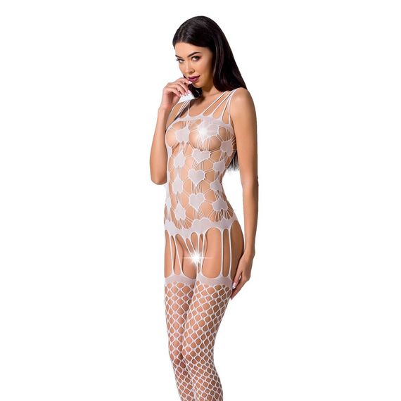 Бодістокінг Passion BS067 white, комбінезон, імітація панчох і топа на бретелях, S/M/L