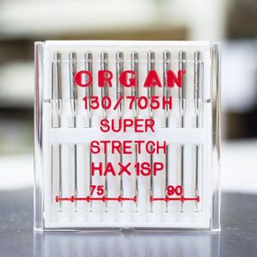 Голки швейні для стрейча, лайкри ORGAN SUPER STRETCH №75/90 пластиковий бокс 10 штук для побутових швейних машин