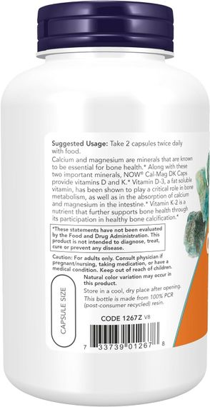Кальций и магний NOW Cal-Mag DK 180 Capsules | Зображення 2