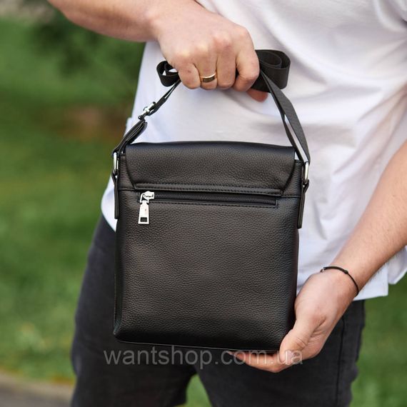 Мужская кожаная сумка мессенджер на плечо кожаная сумка барсетка Tiding Bag 70244 черная | Зображення 2