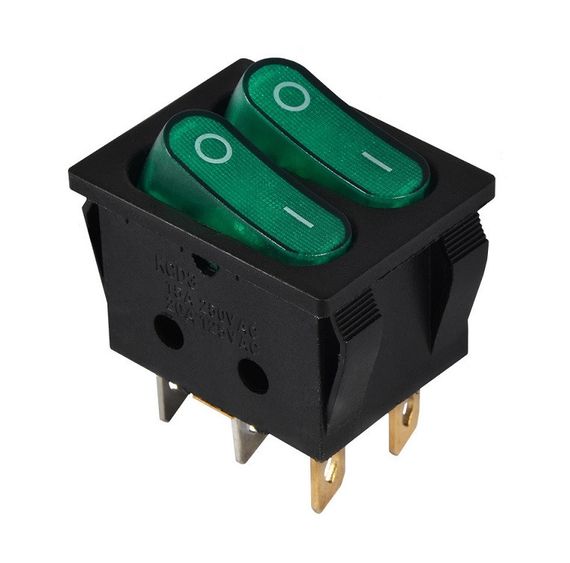 Переключатель KCD2-5-2101N G+R/B 220V 2 клавиши зеленая с подсветкой Ny95500796