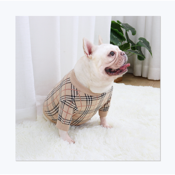 Брендовый свитер для собак BURBERRY в мелкую клетку, бежевый | Зображення 5