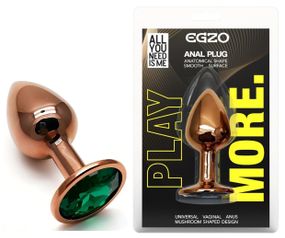 Анальная пробка EGZO Dark Gold Marine S с кристаллом, анатомическая металлическая, 7 см Sex Aura