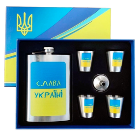 Подарунковий набір MOONGRASS 6в1 з флягою, чарками, лійкою ' Слава Україні ' 🇺🇦 WKL-012