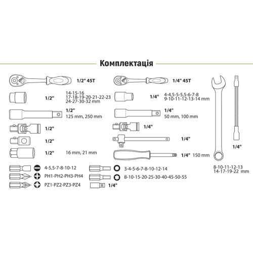 Універсальний набір головок і ключів 1/4" & 1/2", 82 предмети. Alloid | Зображення 6