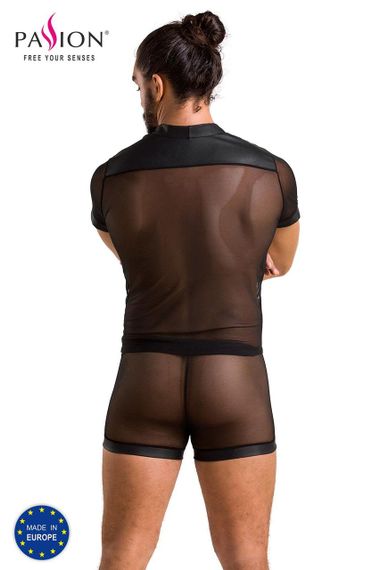 Комплект сітчастої чоловічої білизни Passion 052 SET MICHAEL S/M black, сорочка, боксери, заклепки Sex Aura | Зображення 5