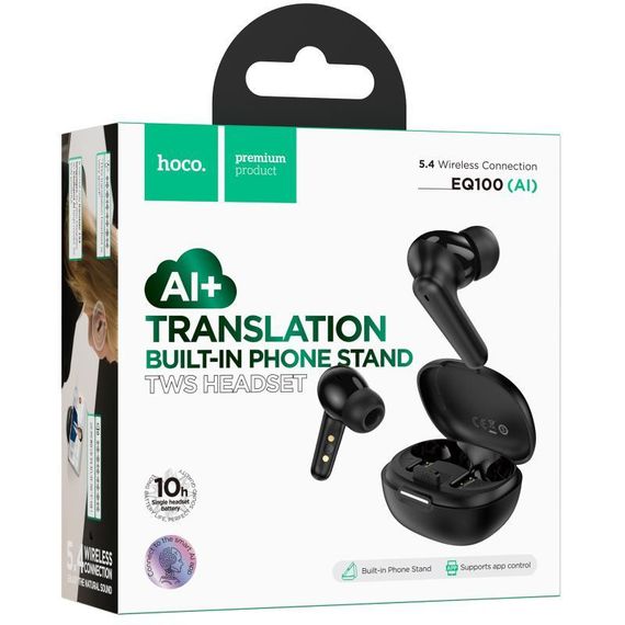 Бездротові TWS навушники Hoco EQ100 Intelligent AI translation (App) Black | Зображення 1