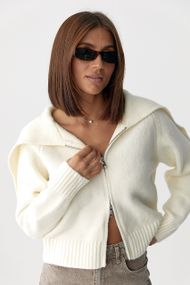 В'язаний укорочений жіночий кардиган на блискавці - молочний цвет, ONE SIZE (є розміри)
