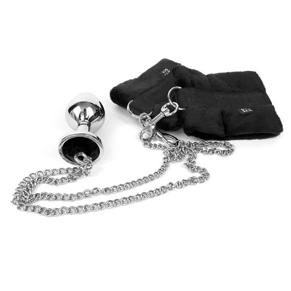 Наручники з металевою анальною пробкою Art of Sex Handcuffs with Metal Anal Plug size M Black Sex Aura | Зображення 1