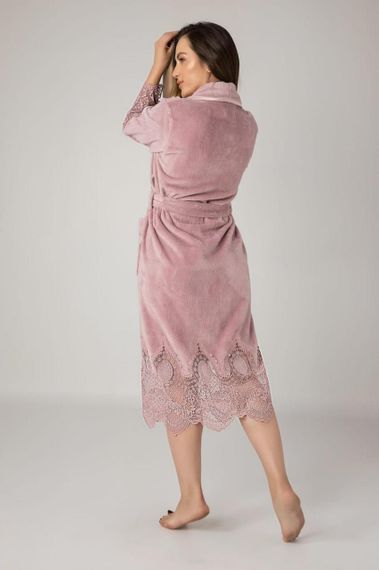 Жіночий халат махровий Nusa 4095, з мереживом 2XL, Пудровий | Зображення 1