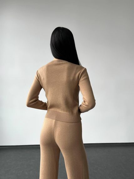 Вязаный женский костюм кофта и брюки бежевого цвета размер XS-XL XL | Зображення 3