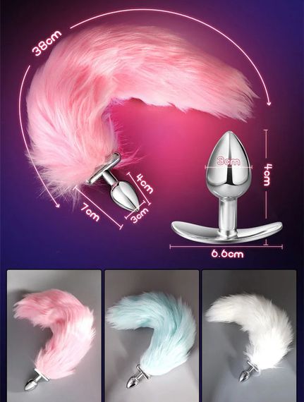 Силиконовая анальная пробка с розовым светящимся лисьим хвостом | Зображення 9