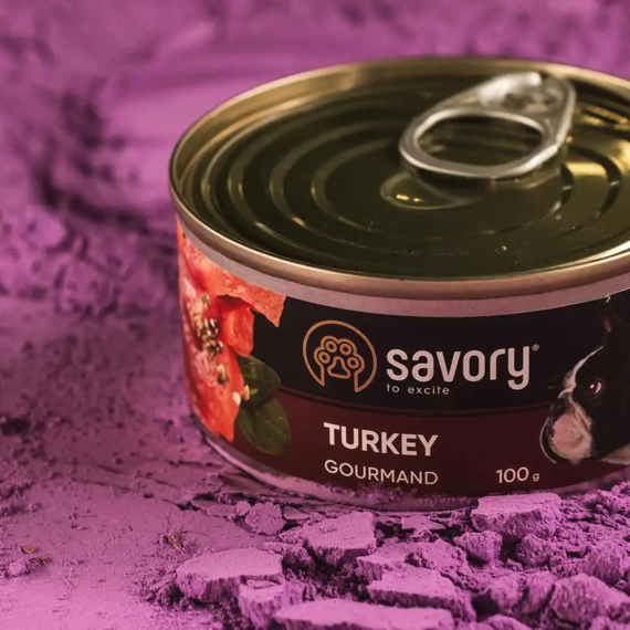 Вологий корм консерва Savory Adult Turkey для дорослих собак, індичка 100г | Зображення 2