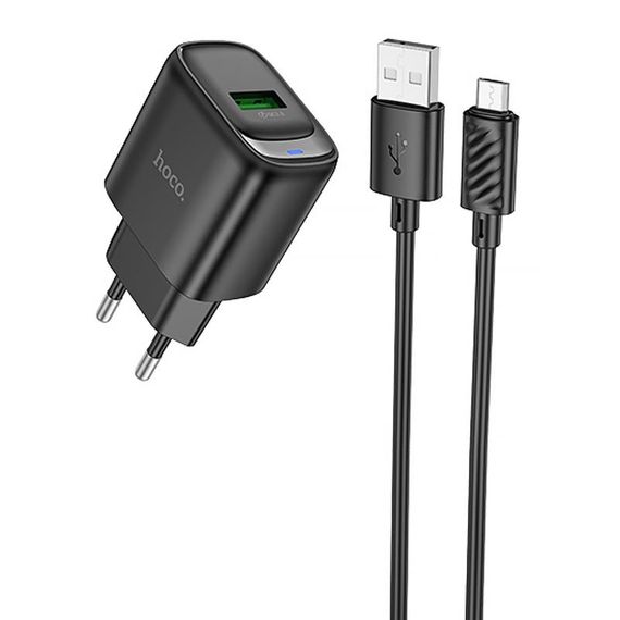 МЗП Hoco C140A Smart QC3.0 18W (1USB-A) + кабель USB to MicroUSB Black