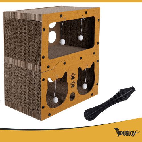 Кігтеточка-будиночок Purlov 3-в-1 — двоповерховий притулок із гофрованого картону та HDF | Зображення 5