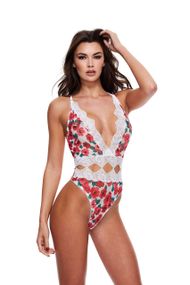 Ажурное боди в цветочек S/M Baci, с кружевом, белое, S/M sexstyle