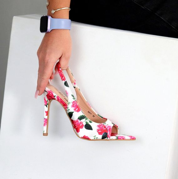 Элегантные цветочные сатиновые белые босоножки на шпильке 37