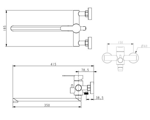 Змішувач для ванни Brinex Pure 006 Graphite BRIPUR006GRP | Зображення 1