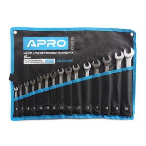 Набор ключей рожково-накидных CrV 15 шт (6-19, 22мм) (холодный штамп DIN3113) APRO