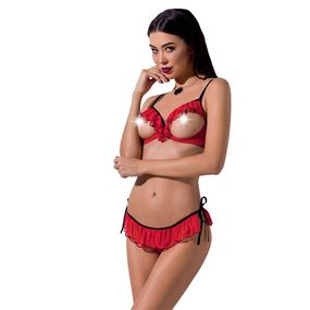 Комплект белья Passion Exclusive CHERRY SET OpenBra XXL/XXXL, red, открытый лиф, трусики-юбочка sexstyle