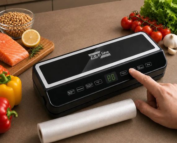 Вакуумный упаковщик Zepline ZP-00374 с пакетами вакууматор с сенсорной панелью управления дисплей LED-подсветка 200 Вт Черный | Зображення 5