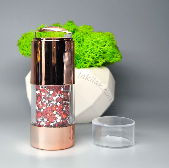 Подвійний силіконовий штамп для стемпінга з червоно-срібними стразами (діаметр  25мм) | Зображення 1