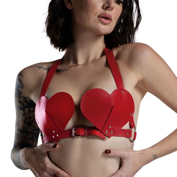 Ліф Серце з натуральної шкіри Feral Feelings - Hearts Bra Red | Зображення 1
