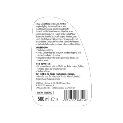 Автополироль Sonax Cockpit Pfleger - Havanna Love 500мл (368241) | Зображення 1