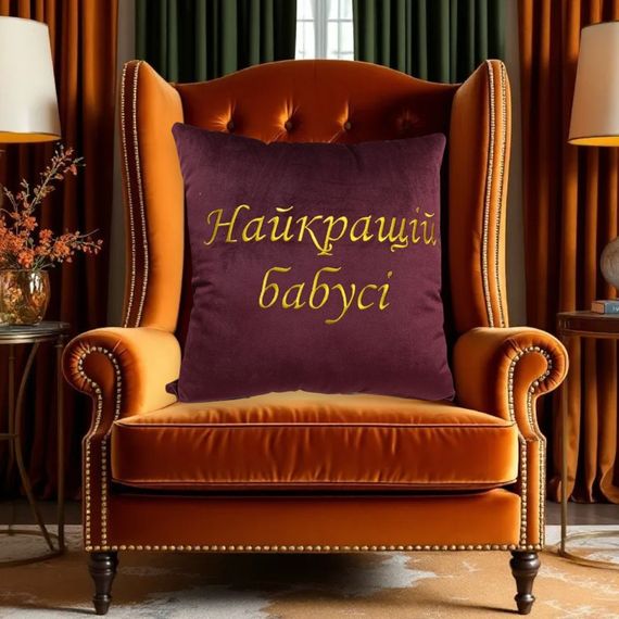 Подушка декоративна з вишивкою бордовий бабусі ukr 02218