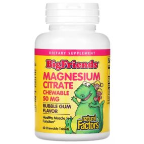Мікроелемент Магній Natural Factors Big Friends Magnesium Citrate 50 mg 60 Chewable Tabs Bubble Gum