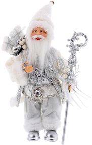 Інтерєрна новорічна фігурка Santa з подарунками 30см білий зі сріблом