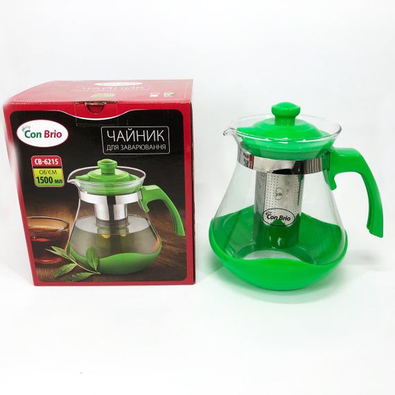 Чайник заварювальний Con Brio Green CB-6215 1,5 л, Чайник самовар скляний. Колір: зелений | Зображення 7