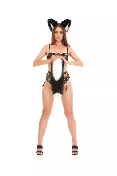 Анальний хутряний хвіст без пробки, Триколірний: Білий, чорний, чорнобурий з білим кінчиком, OKOVA 50 см. sexstyle | Зображення 4