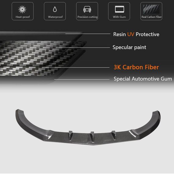 Накладка на передній бампер Lip V3 (для C43 AMG 2015-2019, Карбон) для Mercedes C-сlass W205 рр | Зображення 4