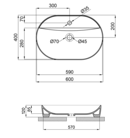 Раковина накладна Qtap Scorpio 600х400х120 мм, White, овальна, без донного клапана QT14118045W | Зображення 1