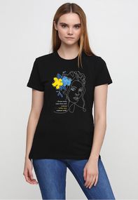 Футболка женская черная с принтом "Желто-синяя мечта", 2XL