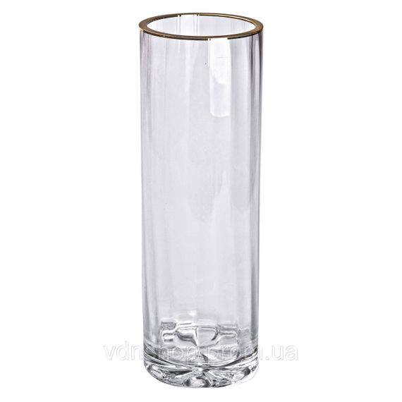 Декоративная стеклянная ваза для цветов с золотой окантовкой 29,5 см