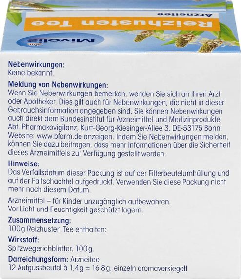 Лікарський чай листя подорожника Mivolis Reizhusten Tee – від подразливого сухого кашлю, 12 пакетиків | Зображення 4