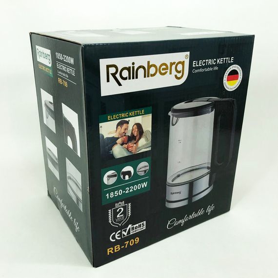 Електрочайник з підсвічуванням для кип'ятіння Rainberg, Скляний електричний чайник стильний IG-42 | Зображення 9