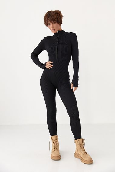 Трикотажний комбінезон в рубчик - чорний цвет, ONE SIZE (є розміри) | Зображення 4
