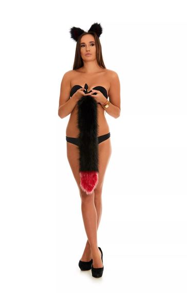 Анальний хутряний хвіст без пробки, Чорний з темно-червоним кінчиком, OKOVA 60 см. sexstyle | Зображення 4