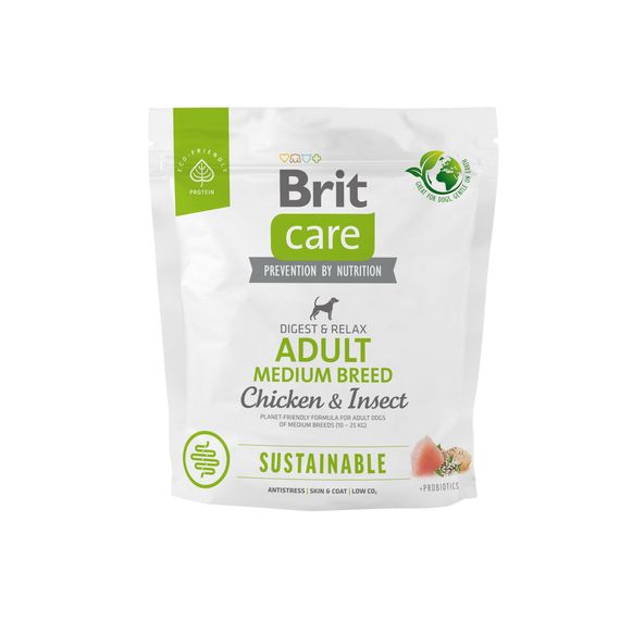 Корм Brit Care Dog Sustainable Adult Medium Breed Chicken and Insect сухой с курицей и белком насекомых для взрослых собак средних пород 1 кг