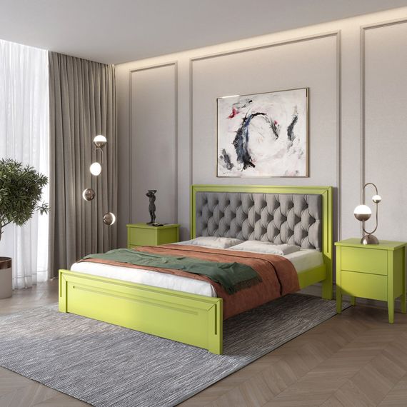 Односпальне дерев'яне ліжко Mebigrand Торонто Т3 Лайм (S3050G70Y)/Аляска 93 (сірий) 80х190 см (MBG-8310)