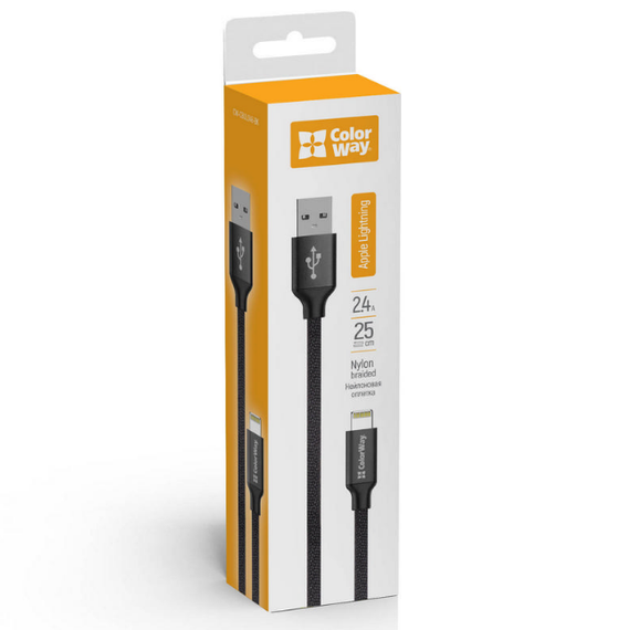 Кабель USB Lightning ColorWay CW-CBUL048-BK 2,4A 0,25м чорний